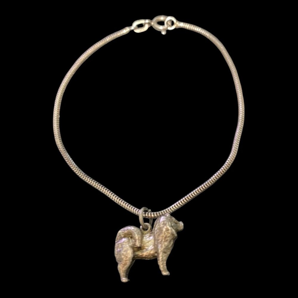 Bracelet 7" Dog Husky Charm Vintage Women Sterling Silver 925 "STER"